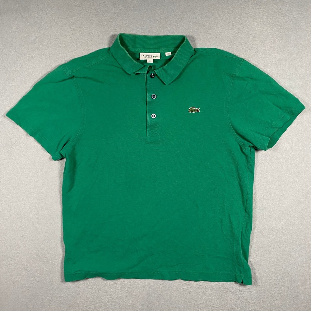 Lacoste Sport Polo Shirt Mens Large Green L1230 Short Sleeve Cotton Pique Logo